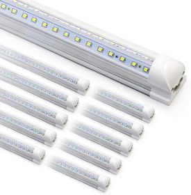 10-Pack 8ft LED Shop Light Fixture - 90W T8 Integrated LED Tube Light - 6500K 12000LM V-Shape Linkable - High Output - Clear Cover - Plug and Pla
