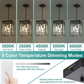 Outdoor LED Pendant Light Fixtures for Porch,4 Light 5CCT Outdoor Pendant Light,Black LED Integrated Bulbs Hanging Lantern