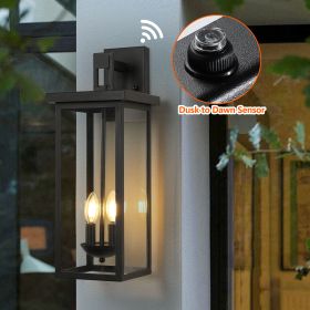1-Pack 22.0" Outdoor Wall Lantern with Dusk to Dawn Sensor, Matte Black Finish, Clear Glass Panels, Weatherproof Exterior Light for Porch, Patio
