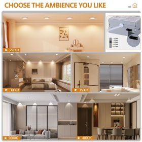 6 Pack 4 Inch White LED Recessed Light, Dimmable, 2700K-5000K 5CCT, 800LM High Brightness, 9W 120V, Ultra-Thin Canless Wafer Light