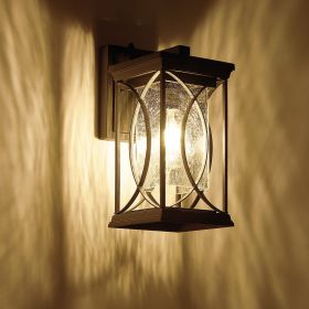 Oil Rubbed Bronze Porch Light Dusk to Dawn Outdoor Wall Lantern Small Modern Exterior Light Fixture Aluminum with Crack-Like Glass IP65 Waterproo