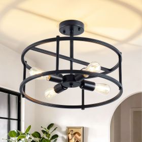Industrial Semi Flush Mount Ceiling Light,4 Light Rustic Metal Ceiling Light Fixture