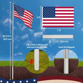 20-FT Sectional Flag Pole Kit with Solar Light & Deck Mount