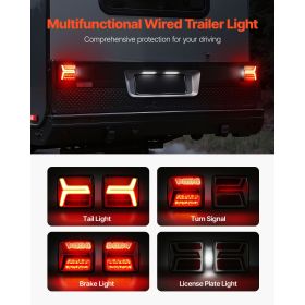 Trailer Lights, 2PCS 12V Square Magnetic LED Trailer Tail Lights Kit with Stop Brake Turn Tail License Lamp