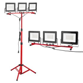 LED Work Light with Stand, 15000 Lumens, Three-Head Portable Camping Light with Individual Switch, Tripod Stand, 10.83 ft Power Cord
