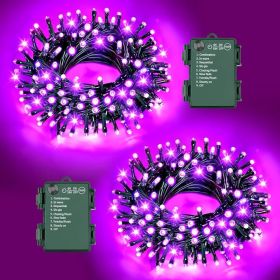 Purple Lights Halloween Lights String Total 100LED Battery Operated Outdoor 8 Modes with Timer 16.4Ft*2, 50LED*2 Waterproof Indoor for Halloween