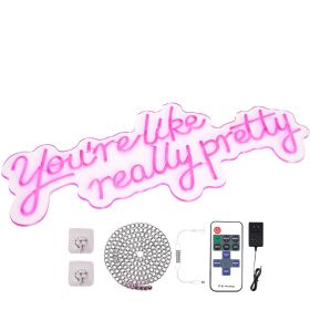 You're Like Really Pretty Neon Sign, 27.5" x 12" Pink LED Neon Signs for Wall Decor, Large Lights Sign with Remote Control and Power Adapter