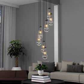 7 Light Dining Room Pendant Light, Large Chandelier Adjustable Hanging Line, Black Living Room Pendant Light, Foyer Chandelier