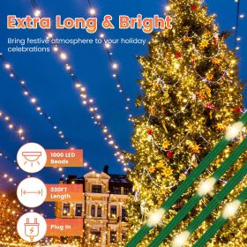330FT Christmas String Lights 1000 LED, 8 Modes & 8 Brightness Levels with Remote & Timer, IP44 Waterproof Extra-Long Lights for Tree Patio Yard (Color: Warm)