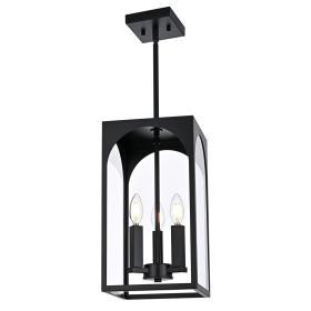 Large Outdoor Pendant Light Fixtures 3-Light, Exterior Hanging Lantern Porch Light Adjustable (Color: Black, Number of Light: 3-Light)