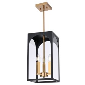 Large Outdoor Pendant Light Fixtures 3-Light, Exterior Hanging Lantern Porch Light Adjustable (Color: Black and Brass, Number of Light: 3-Light)