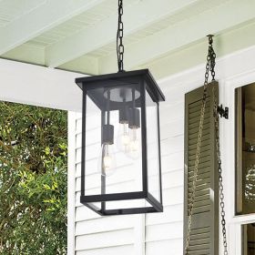 Black Outdoor Pendant Light Fixture, Exterior Chandelier Hanging Lantern for Front Porch (Color: Black)