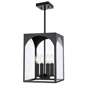 Large Outdoor Pendant Light Fixtures 4-Light, Exterior Hanging Lantern Porch Light Adjustable (Color: Black, Number of Light: 4-Light)