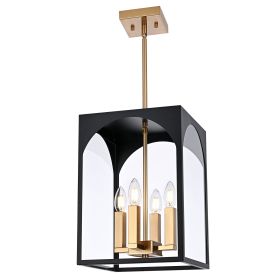 Large Outdoor Pendant Light Fixtures 4-Light, Exterior Hanging Lantern Porch Light Adjustable (Color: Black and Brass, Number of Light: 4-Light)