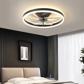 20" Flush Mount Ceiling Fans with Lights and Remote, 3000K-6000K Dimmable LED Fandelier Low Profile Chandelier Ceiling Fan for Bedroom Living Roo (Color: Black, Material: Iron)