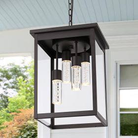 LED 5CCT Large Outdoor Pendant Light Fixtures, Exterior Hanging Lantern LED Integrated Bulbs Included for Porch Patio Yard Garden (Color: Oil Rubbed Bronze)