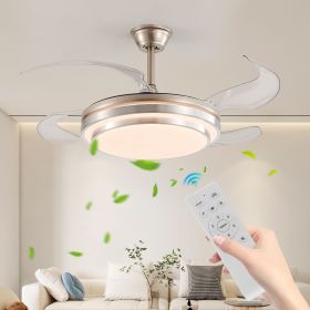 42 Inch 3 Tiers Design Modern LED Ceiling Fan with Light and Remote Control, Retractable Blades, Adjustable 6-Speed (Color: Brushed Nickel, Material: ABS,Iron)