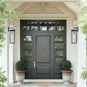 20"(H) Set of 2 Modern Outdoor Wall Lanterns with Black Metal Frame and Clear Glass, Weatherproof Wall Sconces for Porch, Garage, or Entryway Lig (Color: Black, Material: Aluminium,Glass)