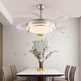 42 Inch 3 Tiers Design Modern LED Ceiling Fan with Light and Remote Control, Retractable Blades, Adjustable 6-Speed (Color: Chrome, Material: Iron)