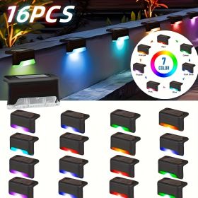 Led Solar Deck Lights 32 Pack Waterproof and Wide Use for Outdoor Stairs Step Fence Railing Yard and Patio Auto On/Off Easy Installation(Warm Whi (quantity: RGB light-16PCS)